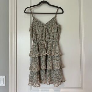 Trixxi Floral Tiered Spaghetti Strap Dress Green S